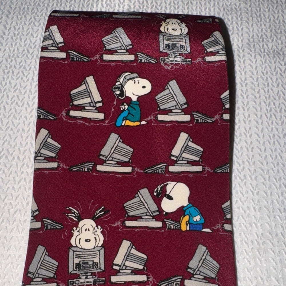 Peanuts Computer Genius Burgundy Tie with Snoopy Made in USA